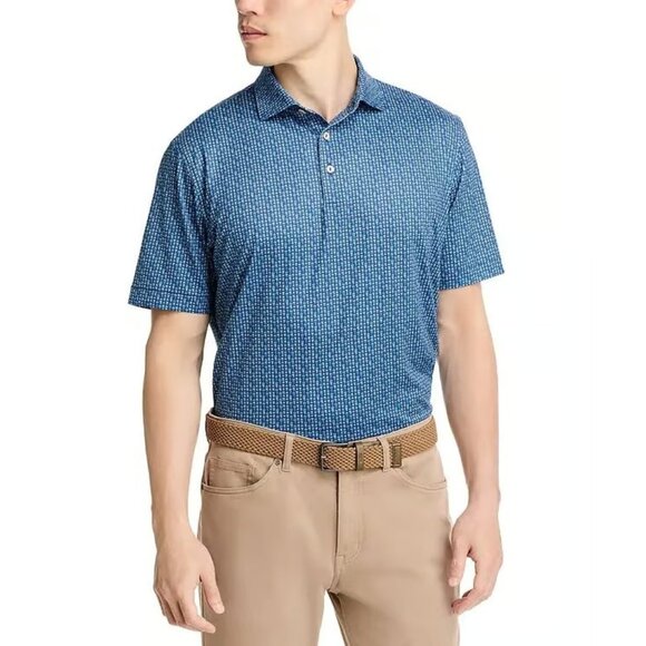 Peter Millar Performance Jersey Polo Mens Size XXL Navy Espresso Italian Print
